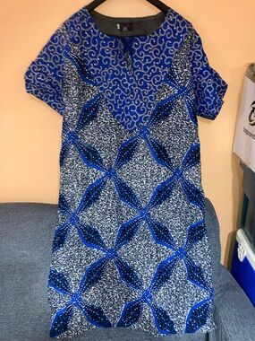 Vibrant Blue Geometric Midi Dress